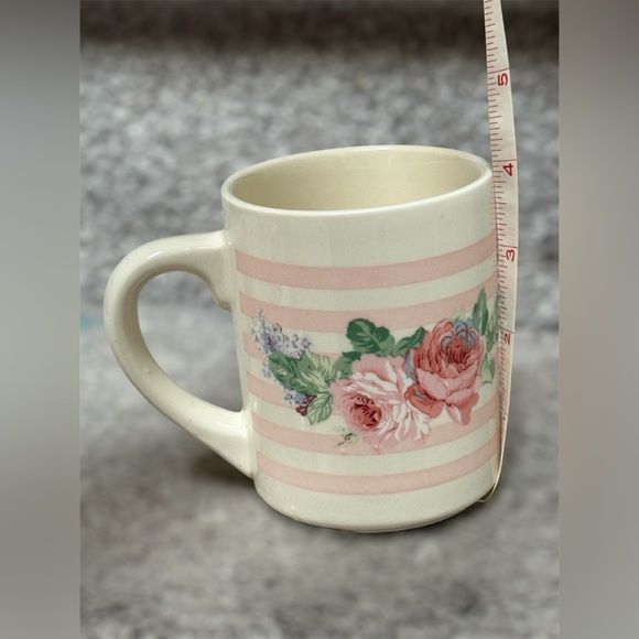 Vintage Cottagecore Floral Ceramic Mug Pink Striped Rose Tea Cup Romantic - Picture 8 of 9